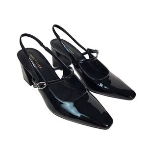 Marc Fisher Black Patent Vegan Leather Slingback Block Heel Mary Jane Shoes 10M
